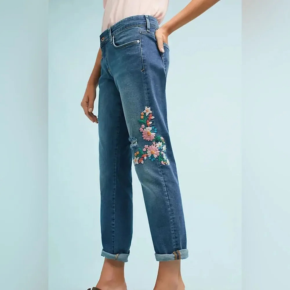 PILCRO AND THE LETTERPRESS by ANTHROPOLOGIE Embroidered Mid Rise Ankle Jeans‎ - Picture 2 of 10